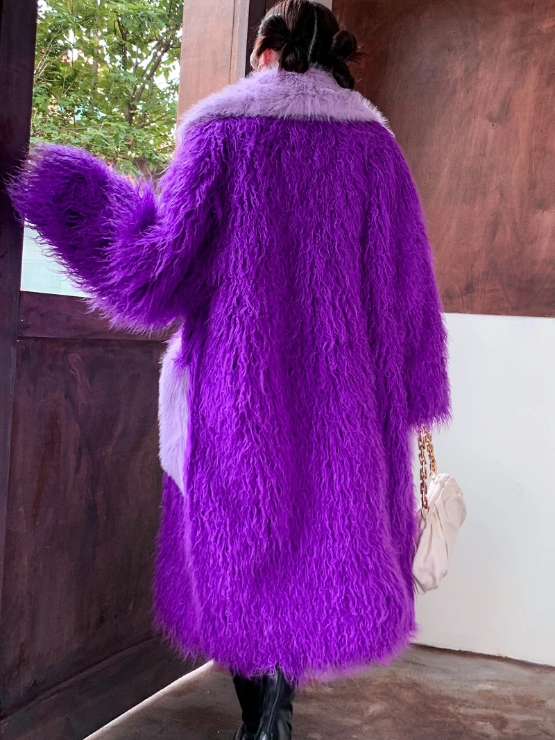 Original Design Purple Faux Fur Coat Female Baggy Large Lapel Long Jacket Lady Shaggy Outerwear Women\'s Winter Coats Promotion