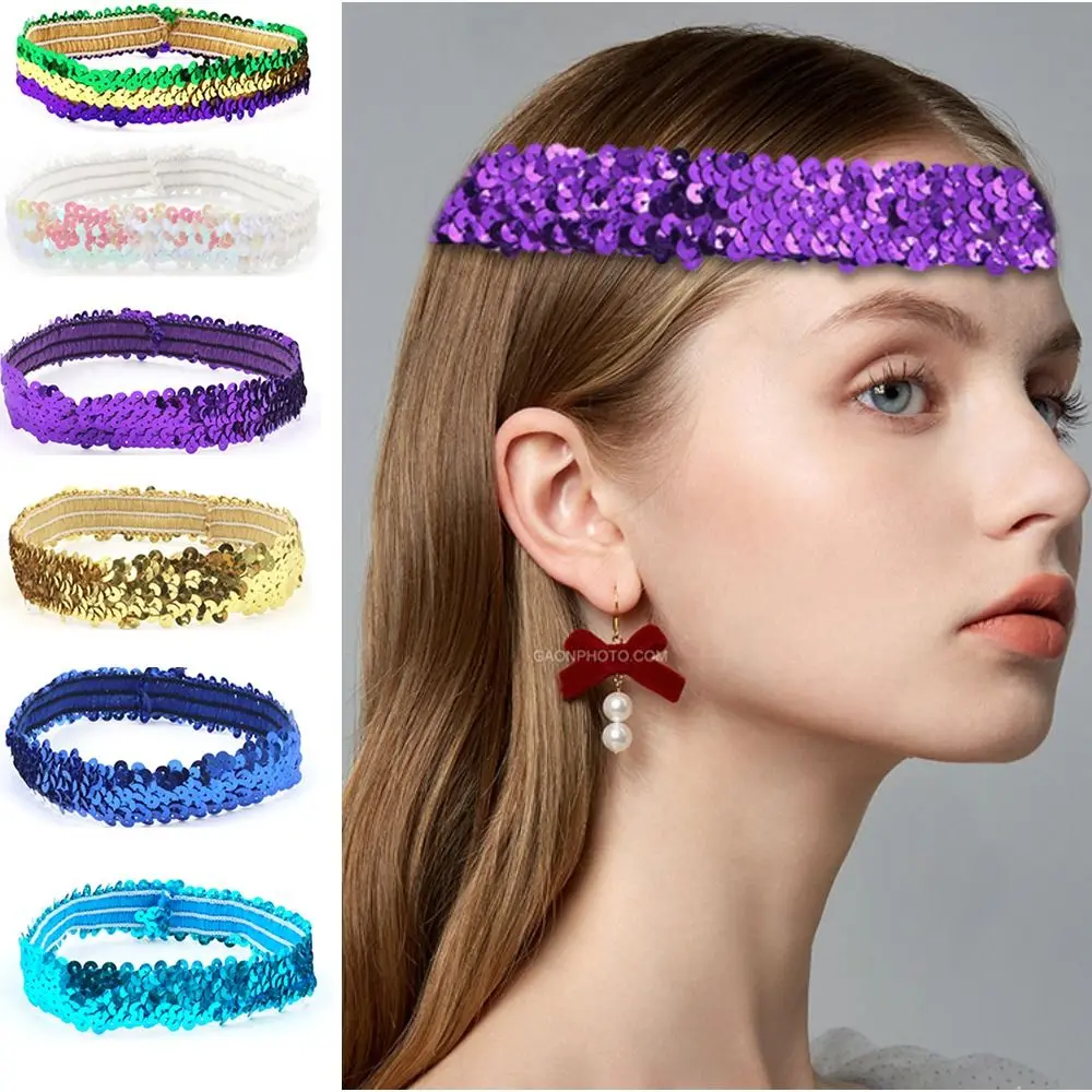 Party Gift Indian Sequins Sequin Headband Headwear Hair Accessories Glitter Hairband Costume Shiny Bow Elastic Hairbow