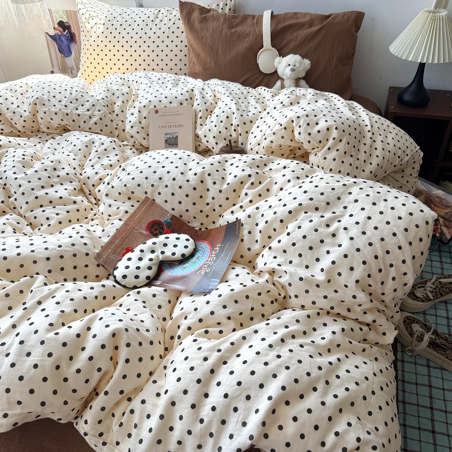 Fashion Polka Dots Printed Duvet Cover Set Super Soft Queen Size Bedding Sets Single Double Quilt Cover and Sheets Pillowcases