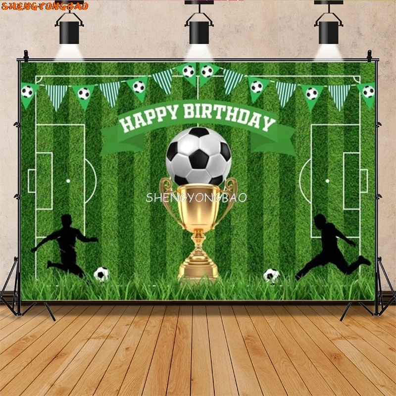 Soccer Theme Happy Birthday Photography Backdrop Props Boy Party Decorations Grass Lawn Football Field Studio Background Banner