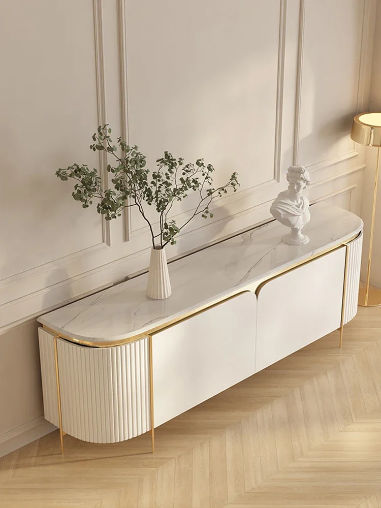 خزانة تلفزيون فاخرة بإضاءة إسكندنافية وطاولة قهوة حديثة وبسيطة وبلاط صخري وخزانة مزخرفة ومجموعة طلاء لغرفة المعيشة مدمجة #2