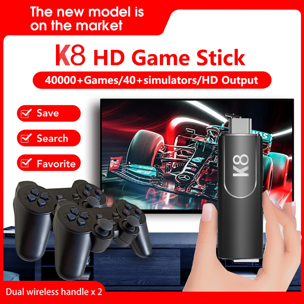 128/64GB K8 4K Video Game Console: 40,000+ Premium Classic Arcade Games & 40+ Emulators | Gaming Stick (X1) | Controllers (X2)|