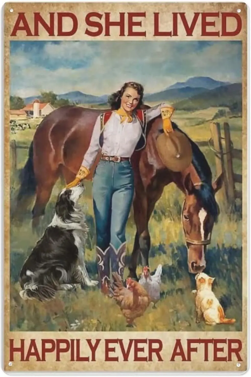 Metal Signs Horse Girl And She Lived Happily Ever After Signs Vintage Aluminum Sign for Home Vintage Toilet Cave Bar Home B sign