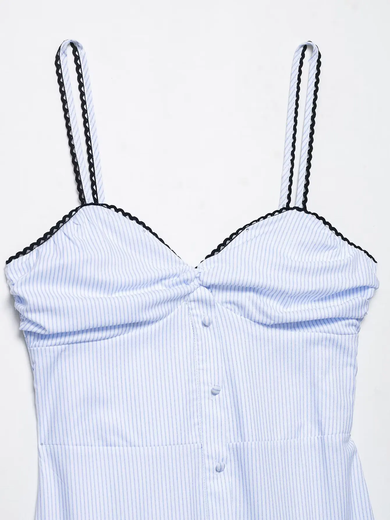 Abito elegante con bretelle arricciate a strati a righe Abito da donna con scollo a V senza maniche senza schienale Abito a trapezio 2025 Abito estivo da donna