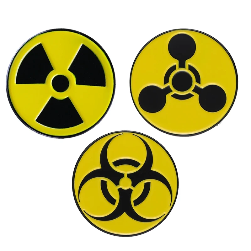 Yellow Warning Symbols Enamel Pin Biochemical Radiation Sign Brooches Lapel Badge Jewelry Backpack Shirt Accessory Wholesale