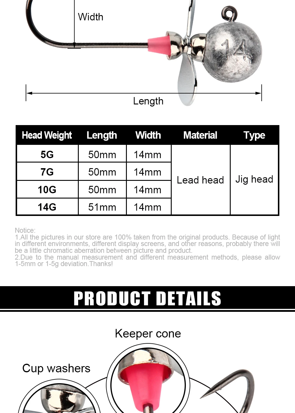 Palisander-Swimbait-Jigkopf mit Klinge, 5 g, 7 g, 10 g, 14 g, langer Schaft, Schiebehaken für Salzwasser, Süßwasser, Bass, Crappie-Angeln, 2 Stück/Packung – Detail 2