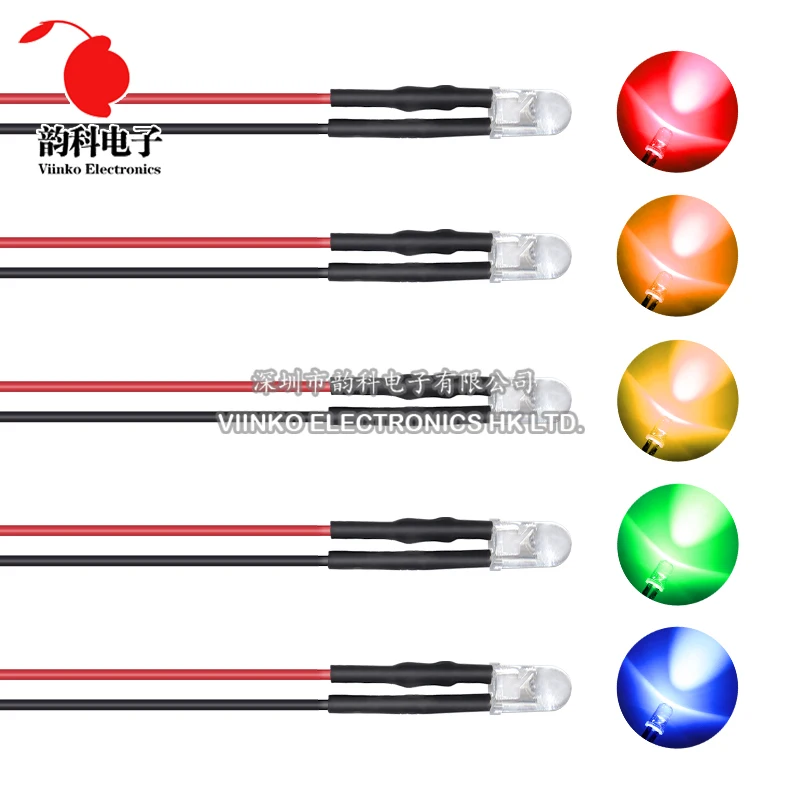 10Pcs 5MM LED 12V 20cm Pre-wired White Red Green Blue Yellow RGB Diode  Lamp Decoration Light Emitting Diodes  Pre-soldered