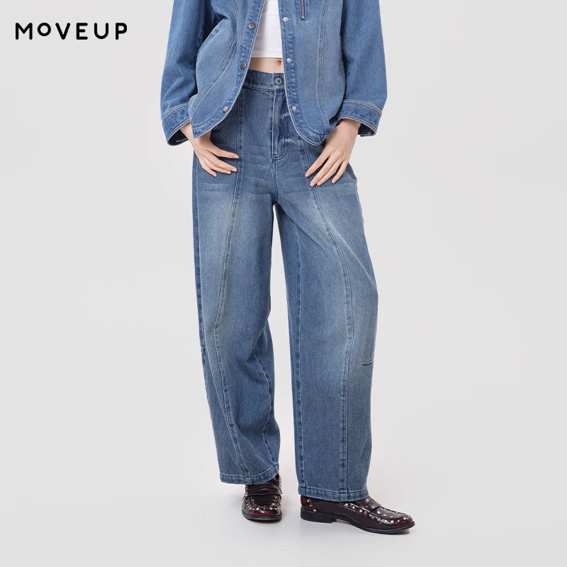 MOVEUP Women's Pants FUN Series Denim Straight Carrot Jeans 2026 Winter New Back Elastic Waist Daily Casual Trousers 3ELD40312