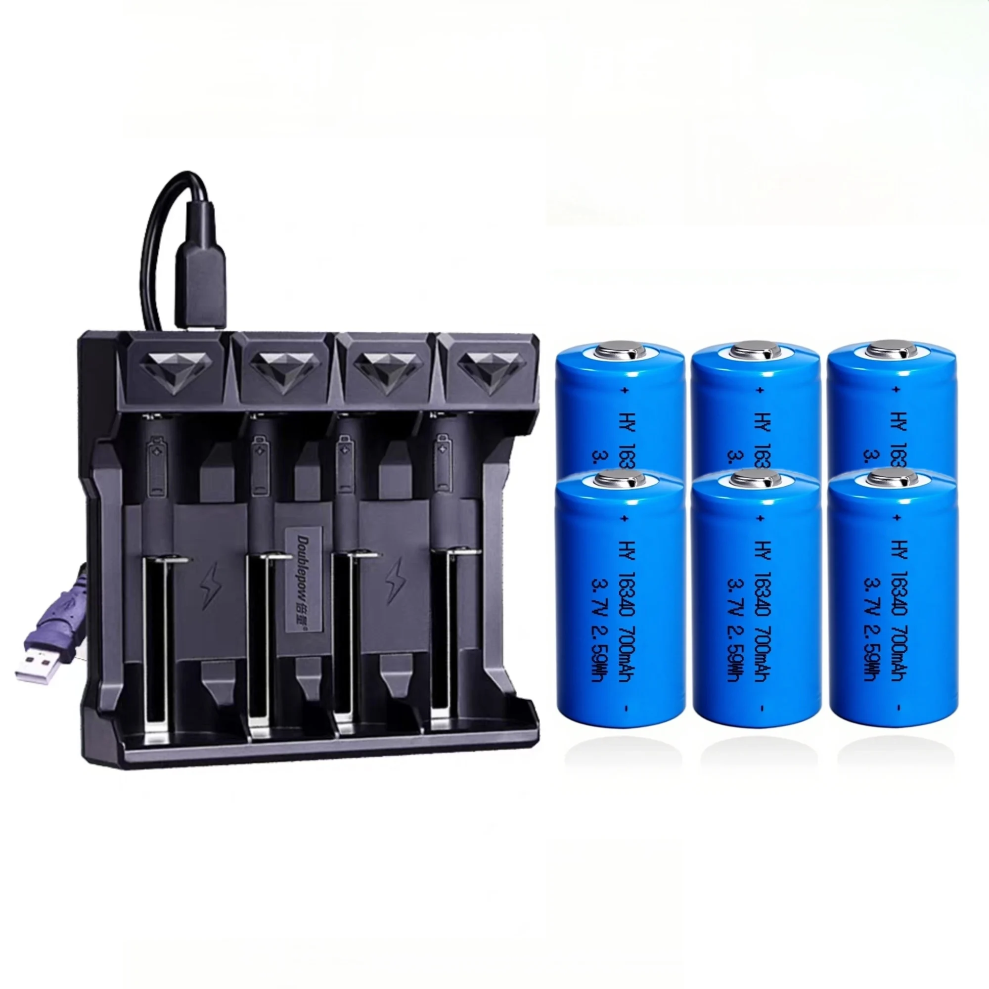 6PCS 16340 3.7V 700mAh Rechargeable Lithium Battery Charger Sets for Camera Flashlight Camping Lantern Walkie talkie Toy