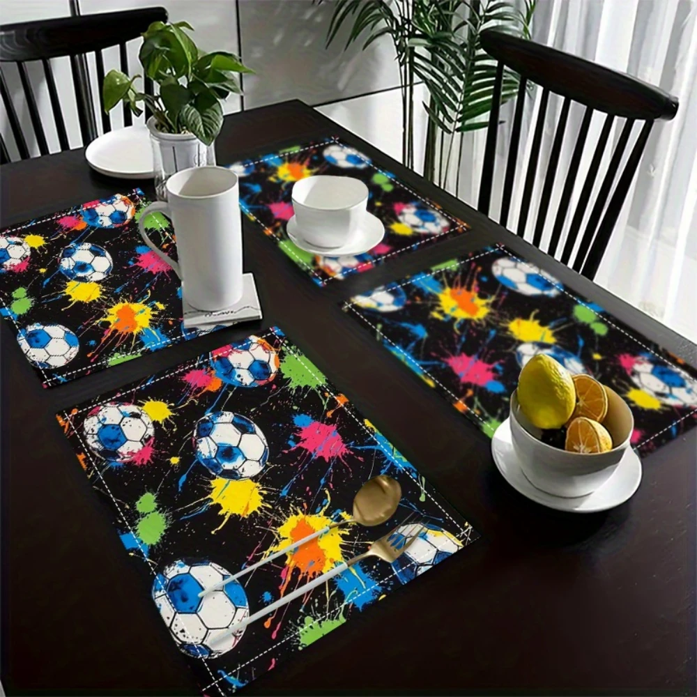 Graffiti Soccer Ball Printed Placemats Heat Resistant Sports Theme Dining Indoor Party Casual Daily Family Dinners Table Decor