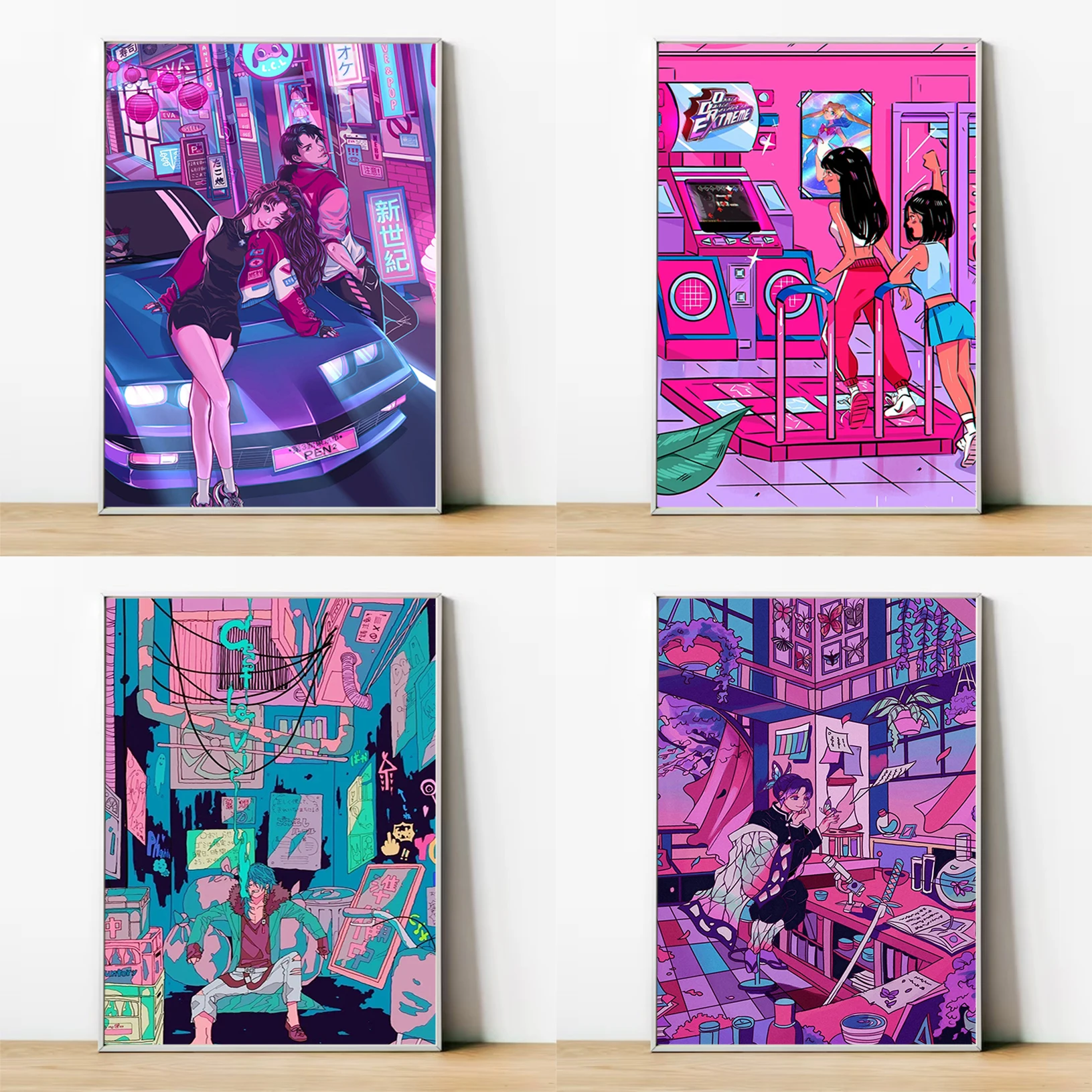 

Posters for Wall Decor 80S Neon City Street Anime Art Poster Home and Decoration Decorative Painting Canvas Room Decorations the