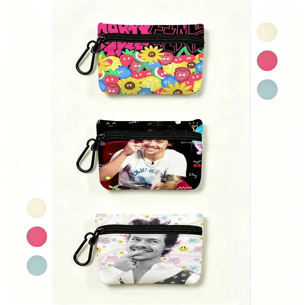 H-Harrys Music S-Styles Lightweight Oxford Fabric Coin Purse Carabiner Hook Design Mini Card Key Organizer Bag
