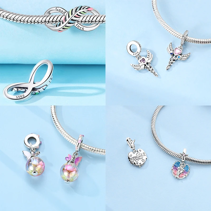 

925 Sterling Silver Heart wings Charm for Bracelet 925 Sterling Silver Bead Jewelry Charm for Woman Making Fine Jewelry Gift