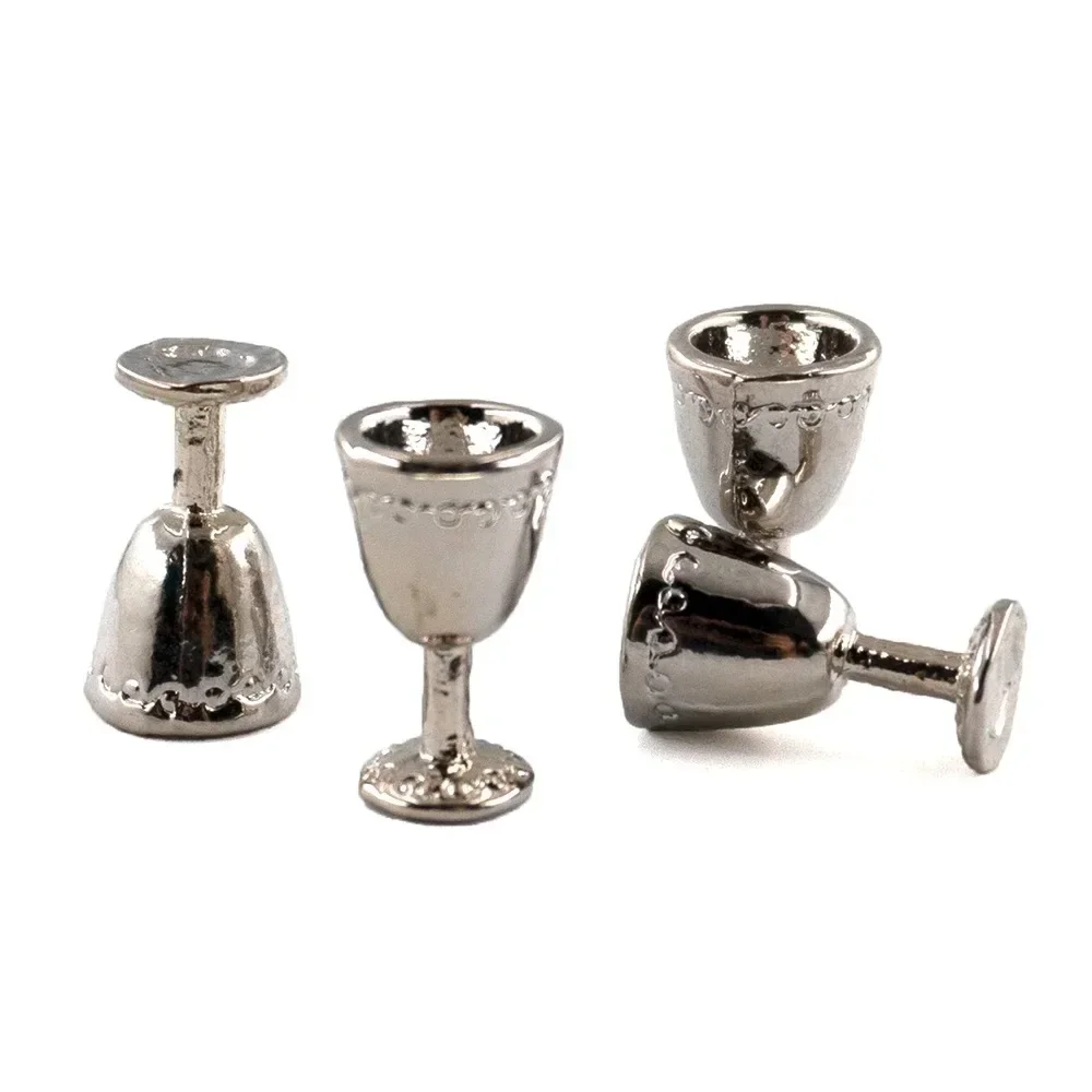 4Pcs 1/12 Dollhouse Miniature Metal Wine Cup Set Simulation Goblet Mug Mini Accessories Decoration