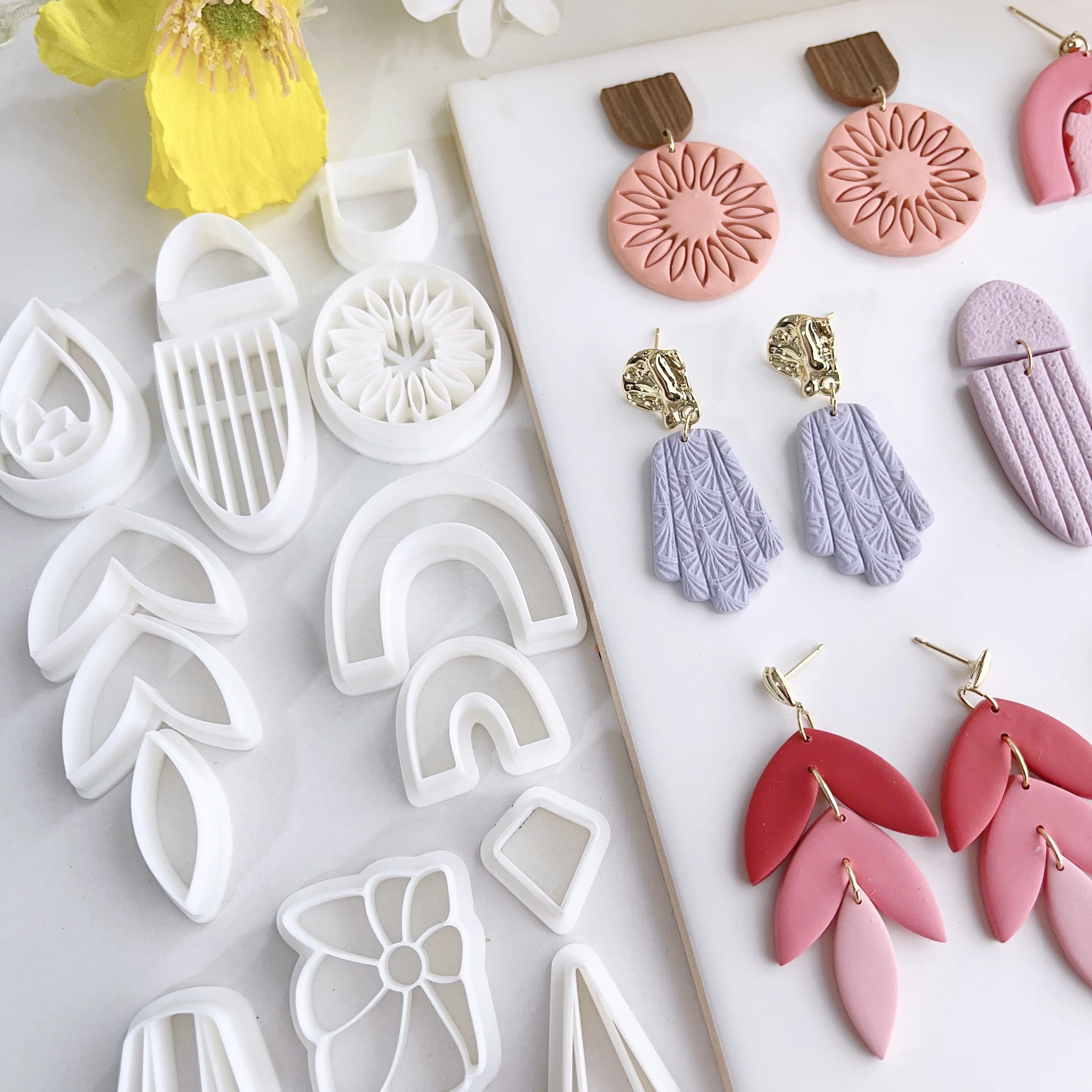Soft Pottery Earrings Polymer Clay Mold Irregular Geometric Shape/Lotus Flower Clay Cutter DIY Jewelry Pendant Pottery Tools