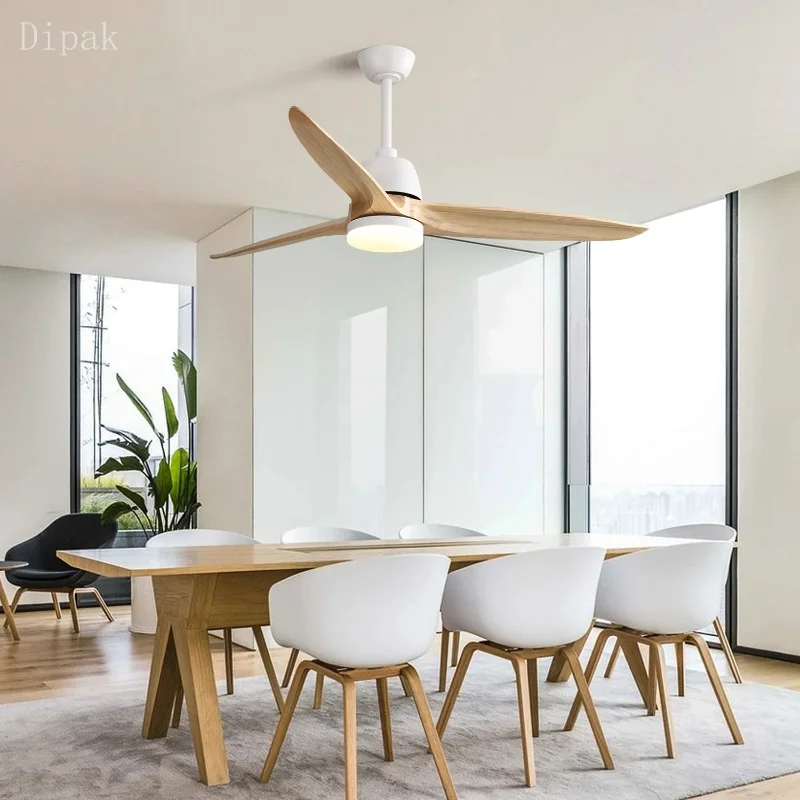 Solid wood Gale 56 Inch LED Ceiling Fan Light Strip 6 Speed Remote Energy Saving DC Motor Matte White