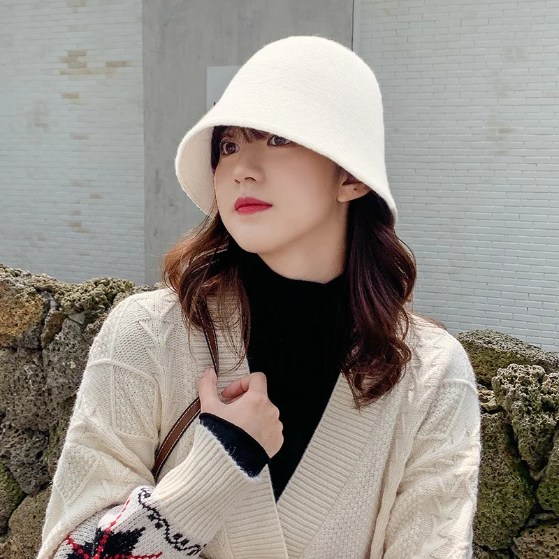 MAXSITI U 2021 Fashion Knitted Bucket Hat Cashmere Blended Hats For Women Warm Basin Cap Korean versatile  Winter Fisherman Hats