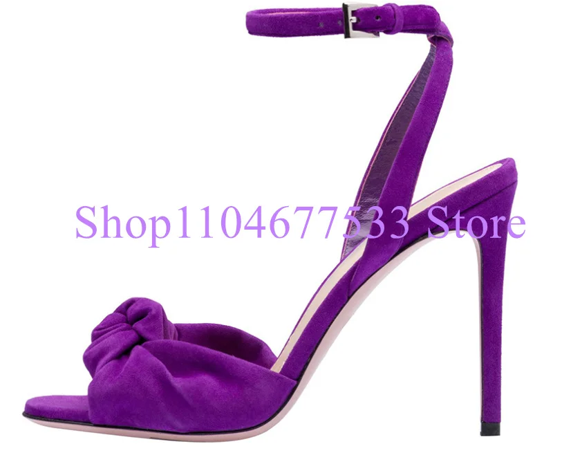 

Purple Color Knot Lady Sandals Fashion Design Stiletto Heel Woman Summer Sandals Shoes Female Large Size Party Dress High Heels