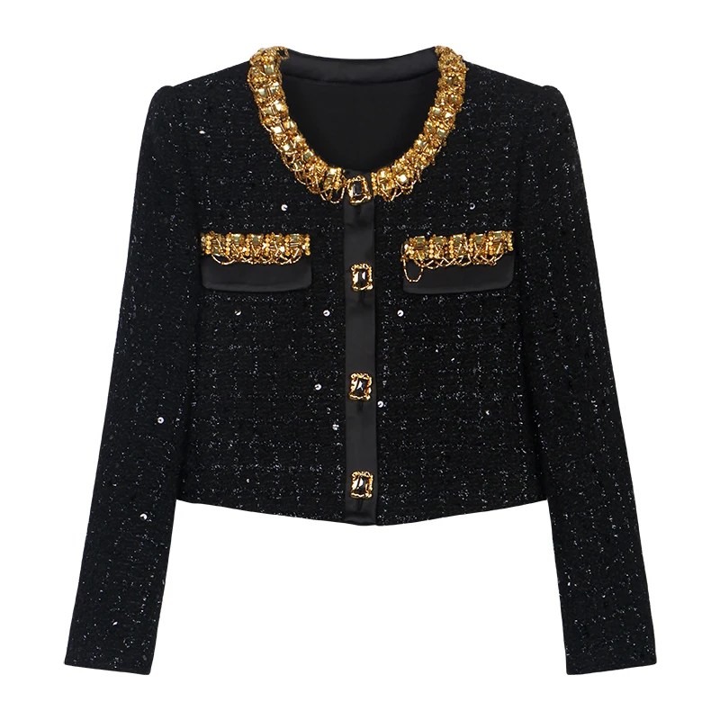 Bild 4: Neue modische und elegante, leichte, luxuriöse Promi-Jacke mit Diamant-Pailletten und Temperament, kleiner Duft, Anzug