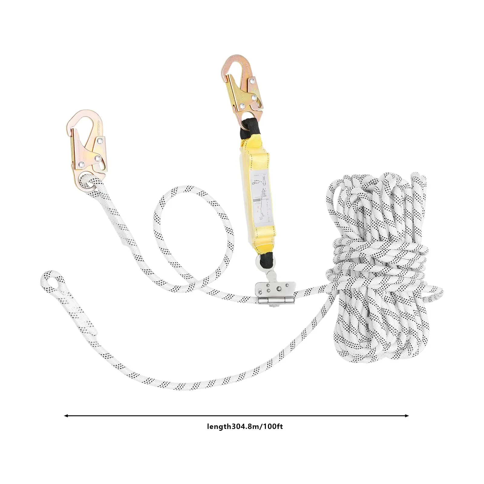 Conjunto de linha de vida vertical 100 pés 3527,4 lbs Carga Proteção contra quedas Corda de segurança Equipamento de proteção contra quedas com liga dupla de aço