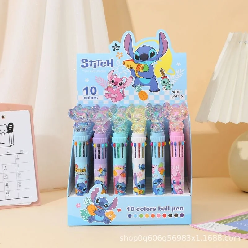 

36pcs Ballpoint Pen Disney Stitch Cartoon Lilo Crystal 10 Color Marker 0.7mm Student Graffiti School Childrens Stationery Gifts