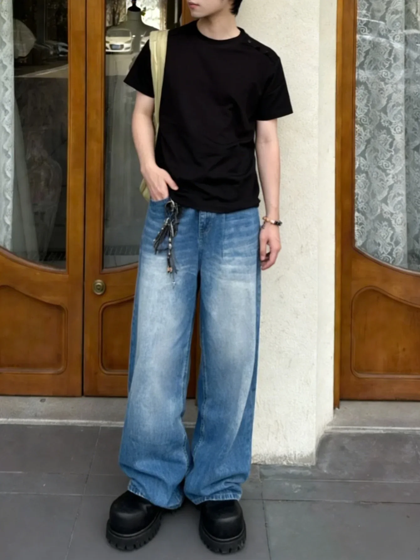 Blue Baggy Jeans For Dating Light Retro Y2K Original Drip For Man Trousers No accessories or belts included