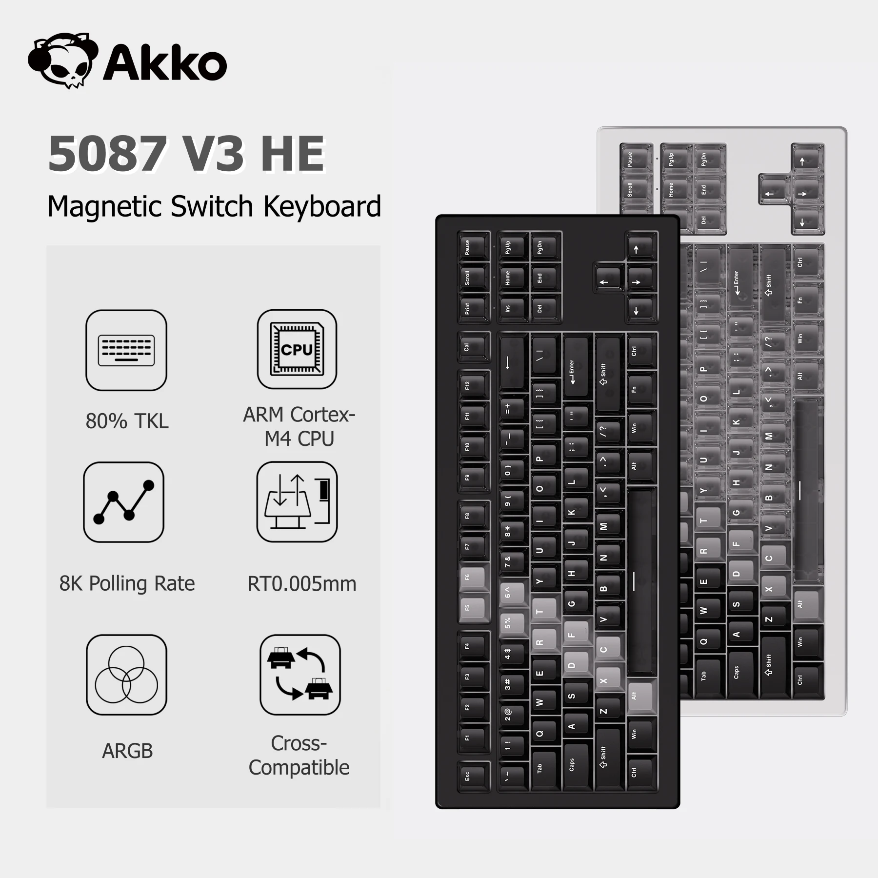 

Akko 5087 V3 HE Keyboard 88 Keys TKL Layout Magnetic Switch Rapid Trigger 0.005mm 8K ARGB Type-C Wired Custom Gaming Keyboard