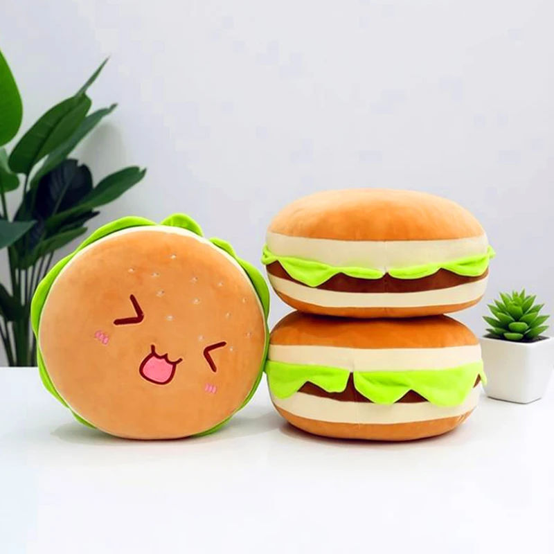 40cm Fun Hamburger Plush Toy Fluffy Hamburger Pillow Soft Food-Shaped Stuffed Toy Comfortable Sofa Cushion Kids Birthday Gifts