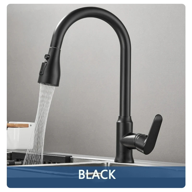 Kitchen Faucet Single Hole Pull-Out Spout Kitchen Sink Mixer Faucet Stream Spray Head Gun Gray/Black Mixer Faucet