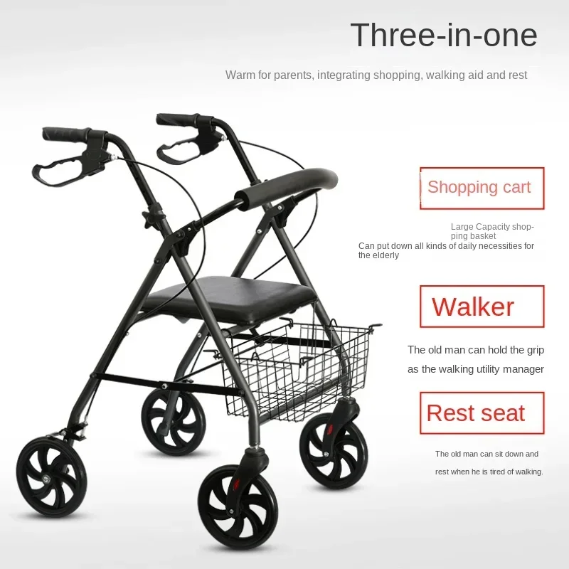 Four-Wheel Walkers for Seniors, Armrest Rehabilitation Trolley, Multi-Functional Mobility Aid, Comfortable Seating