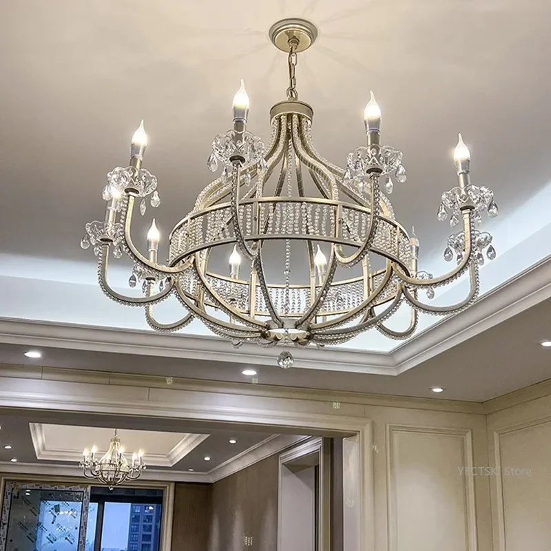 

GHEUVNJ American style chandelier, living room light, dining room light luxury, French retro crystal villa, creative bedroom li
