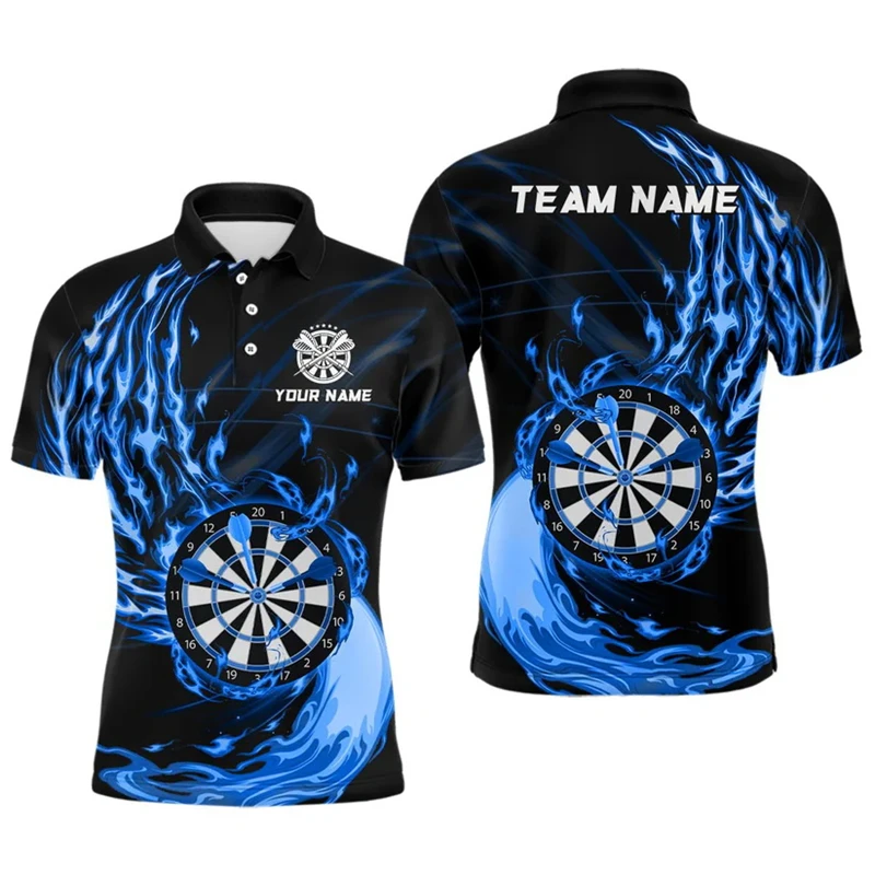 3D Blue Lightning Dartboard Darts Sports Polo Man T Shirt Custom Darts Shirts For Men Dart Team Jerseys Gifts For Darts Lovers