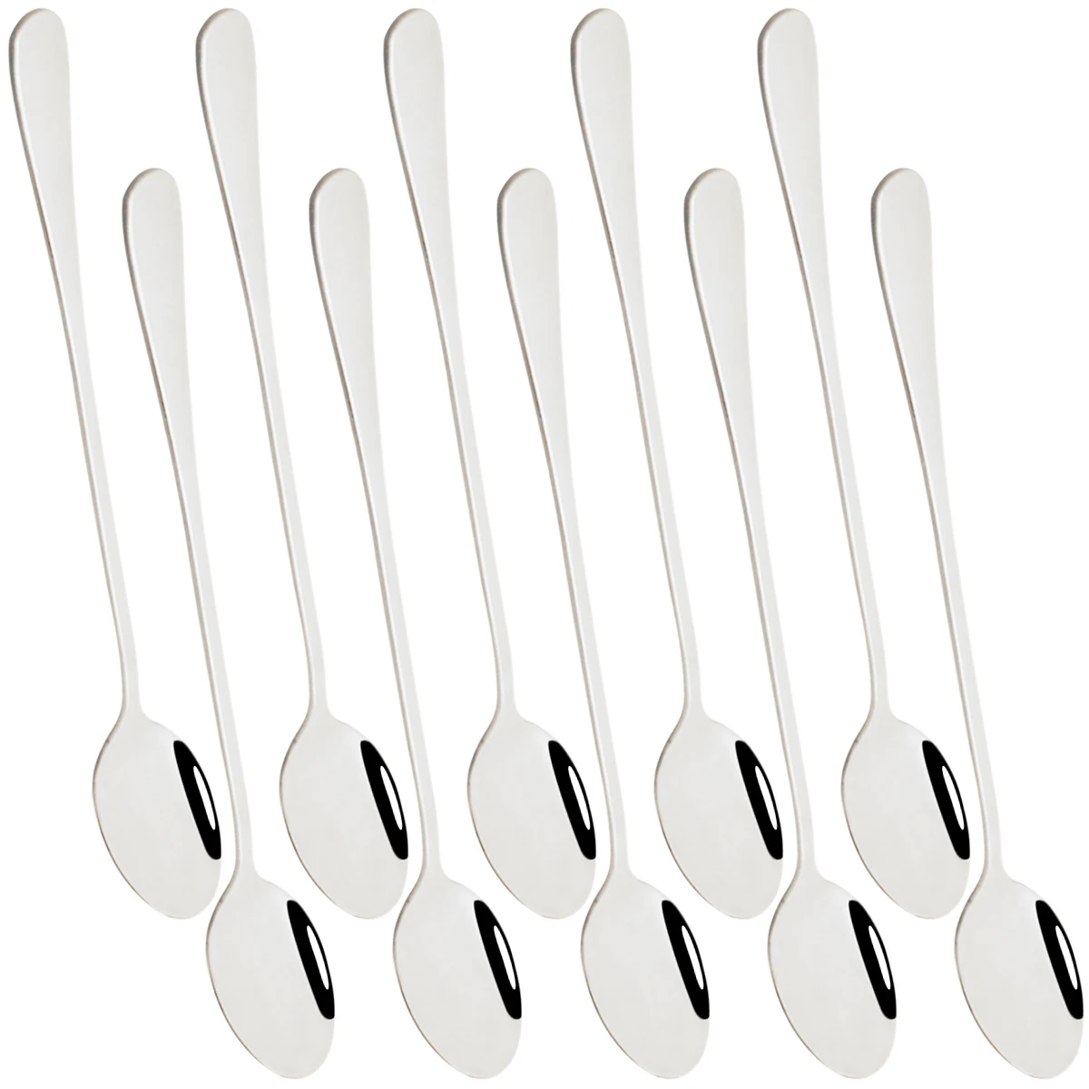 

10pcs Stainless Steel Long Handled Spoon Dinnerware Set Iced Tea Spoon Coffee Spoon Ice Cream Spoon Durable Kitchen Utensils