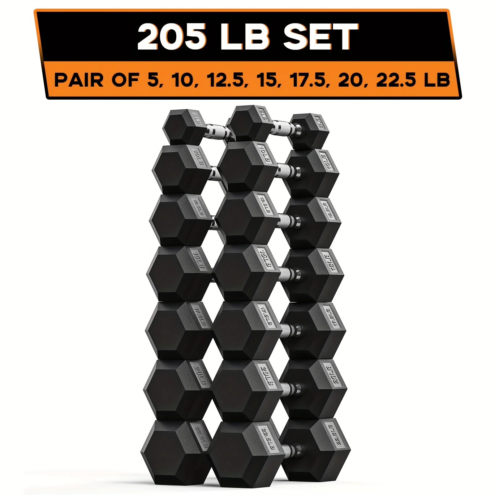 40-355LB HEX Dumbbell Set Rubber Encased Home Gym Dumbbells For CrossFit & HIIT, Strength Training Weights With Ergonomic Grip, Durable Cast Iron Construction & Non-Slip Rubber Coating For Full-Body Workouts, Ideal For Fitness Enthusiasts & Gym User