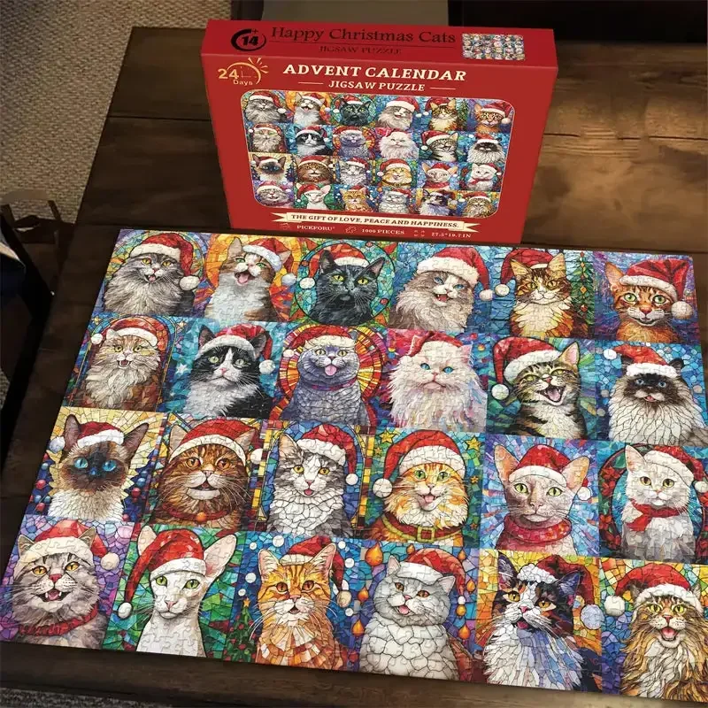 Happy Christmas Cats Advent Calendar Jigsaw Puzzle Cat Christmas Puzzle Calendar Christmas Cat Countdown Puzzle Calendar