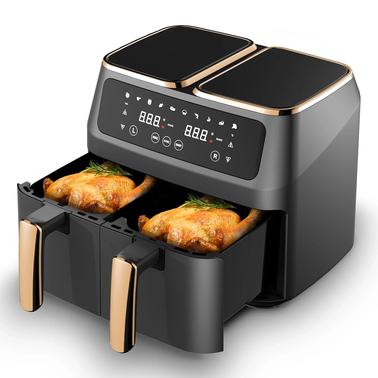 Household 7L Touch Screen OEM Customized Double Air Fryer Electric Smart Air Fryers With 2 Baskets