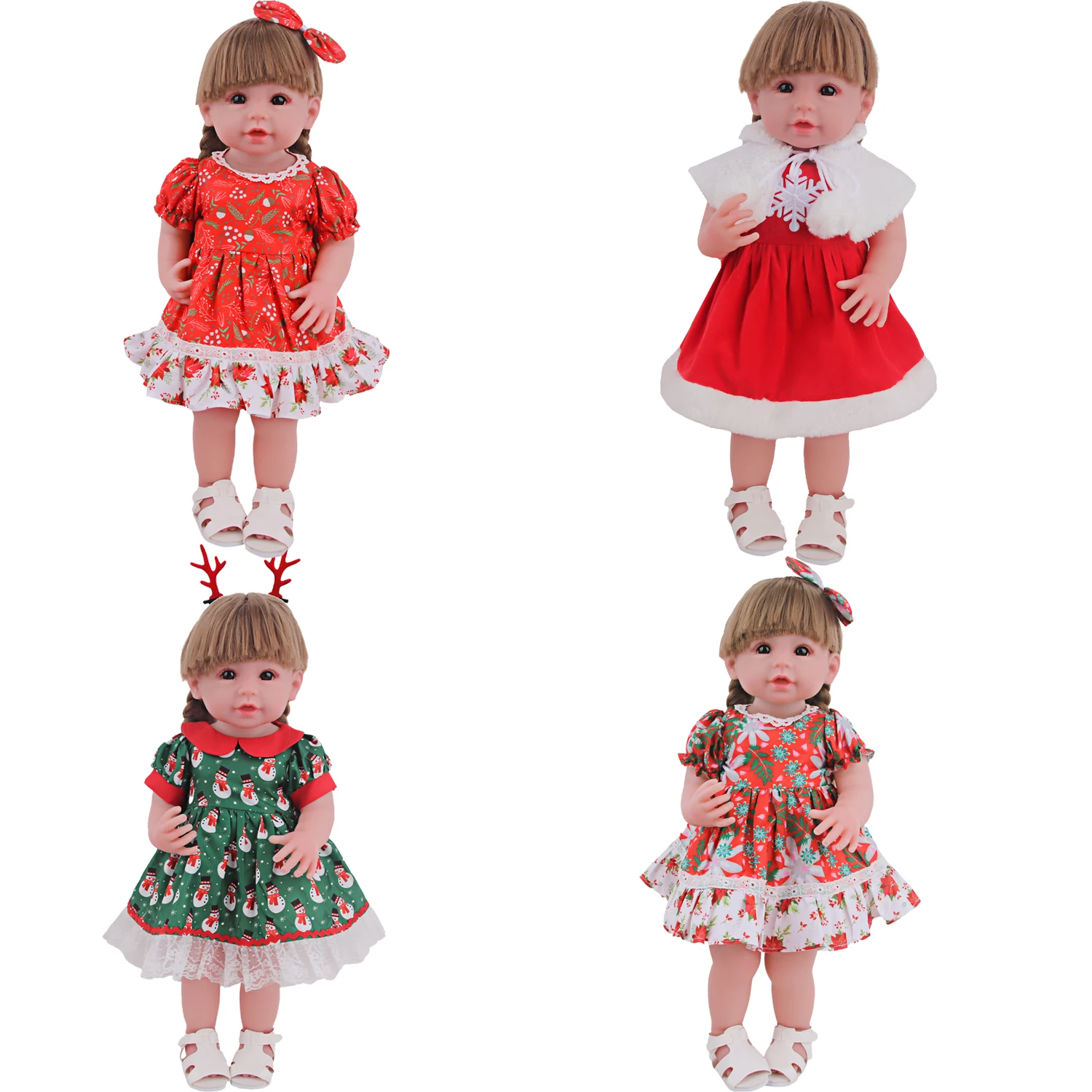

55cm Reborn Baby Doll Dress Christmas Doll Clothes Skirt For 22 Inch Reborn Girl Dolls Snowflakes, Leaves Dress For Newborn Doll