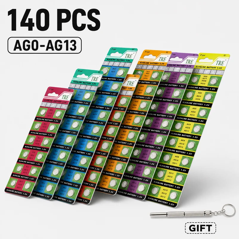 Assorted 140PCS Alkaline Button Cell Battery Set 1.5V AG0 AG1 AG2 AG3 AG4 AG5 AG6 AG7 AG8 AG9 AG10 AG11 AG12 AG13