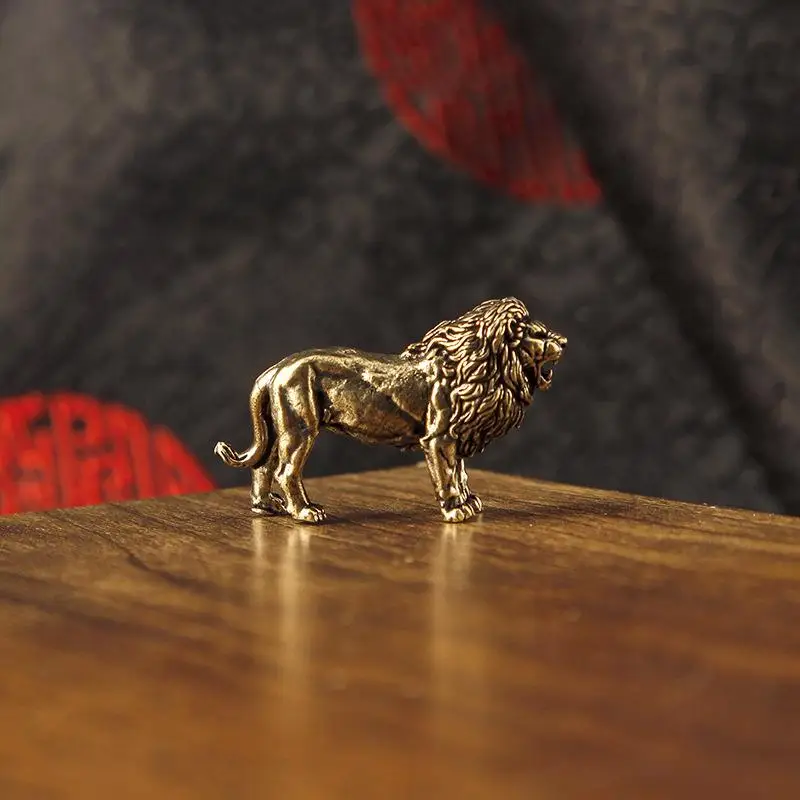 Brass Majestic Lion King Miniatures Figurines Desk Decorations Vintage Mini Animal Statue Home Decor Ornaments Craft