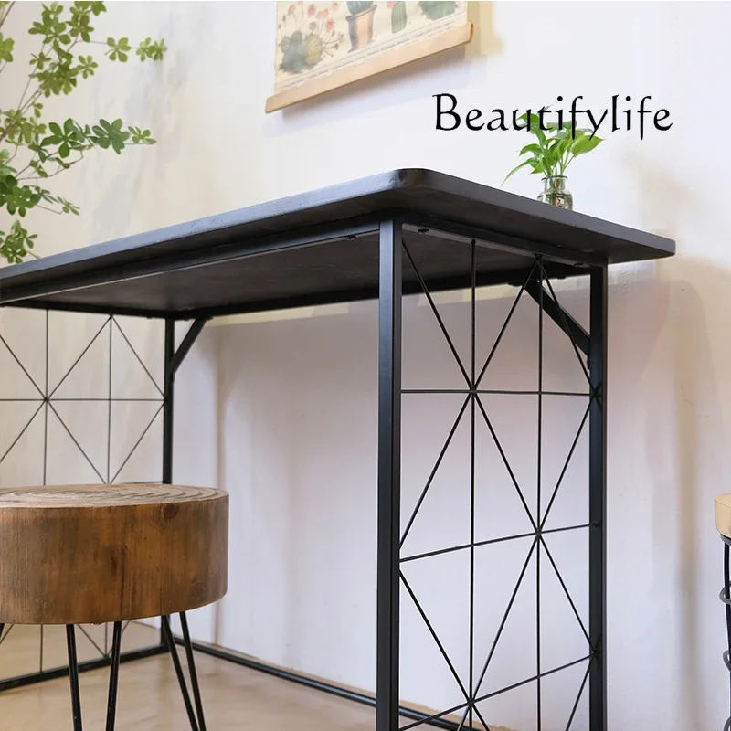 Nordic style simple modern table light luxury wrought iron black small apartment computer table rectangular desk