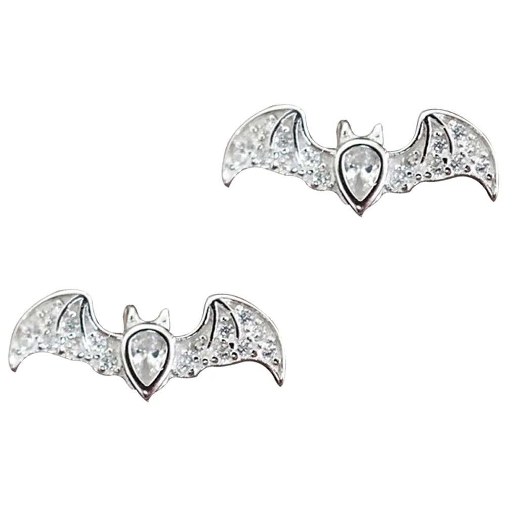 Rhinestones Dark Style Punk Bat Animal Earrings for Women European and American Halloween 2pcs Miss Stud Copper