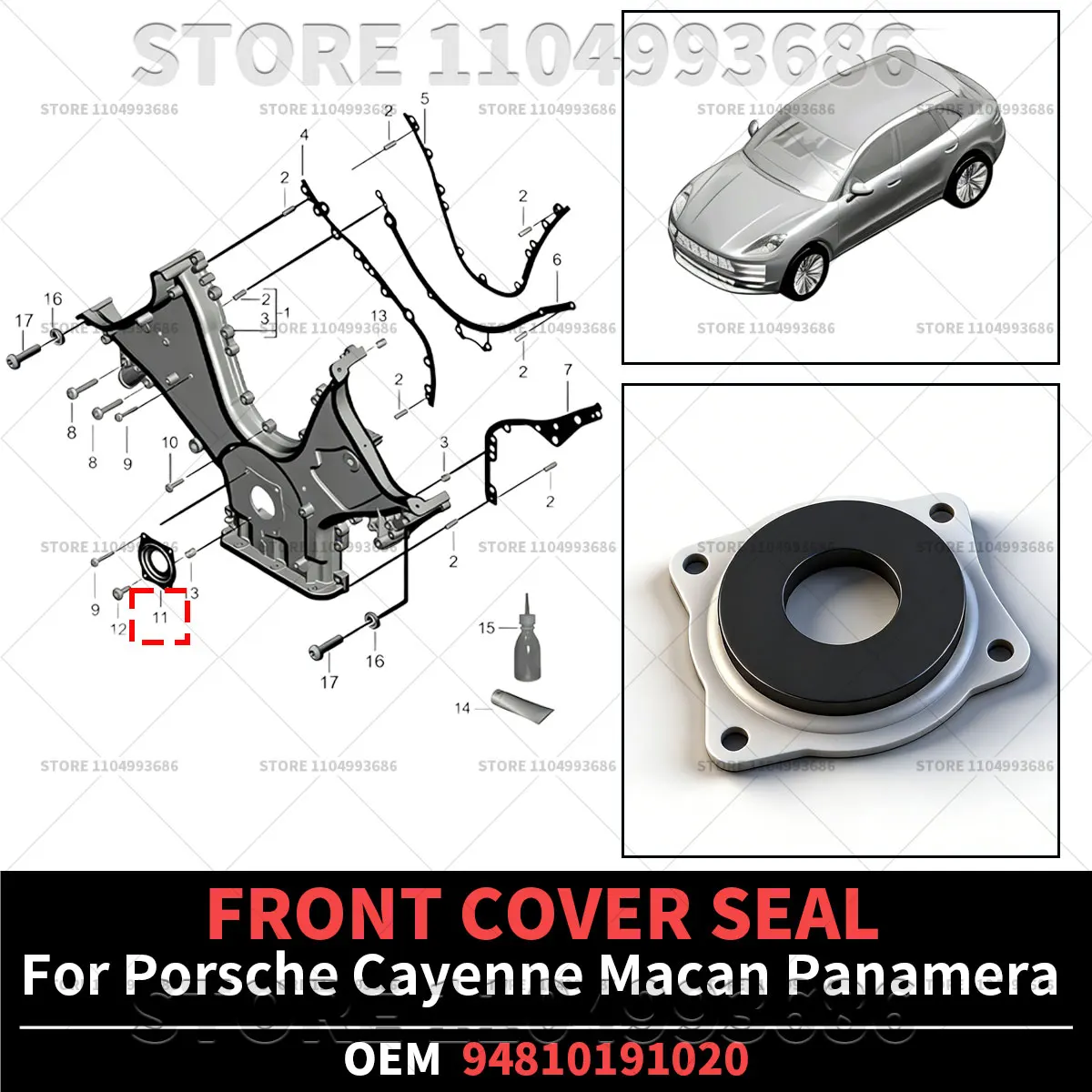 

For Porsche 2015-2018 Macan (95B) 2003-2018 Cayenne (9PA 958 92A) 2010-2016 Panamera (970) FRONT COVER SEAL OEM 94810191020