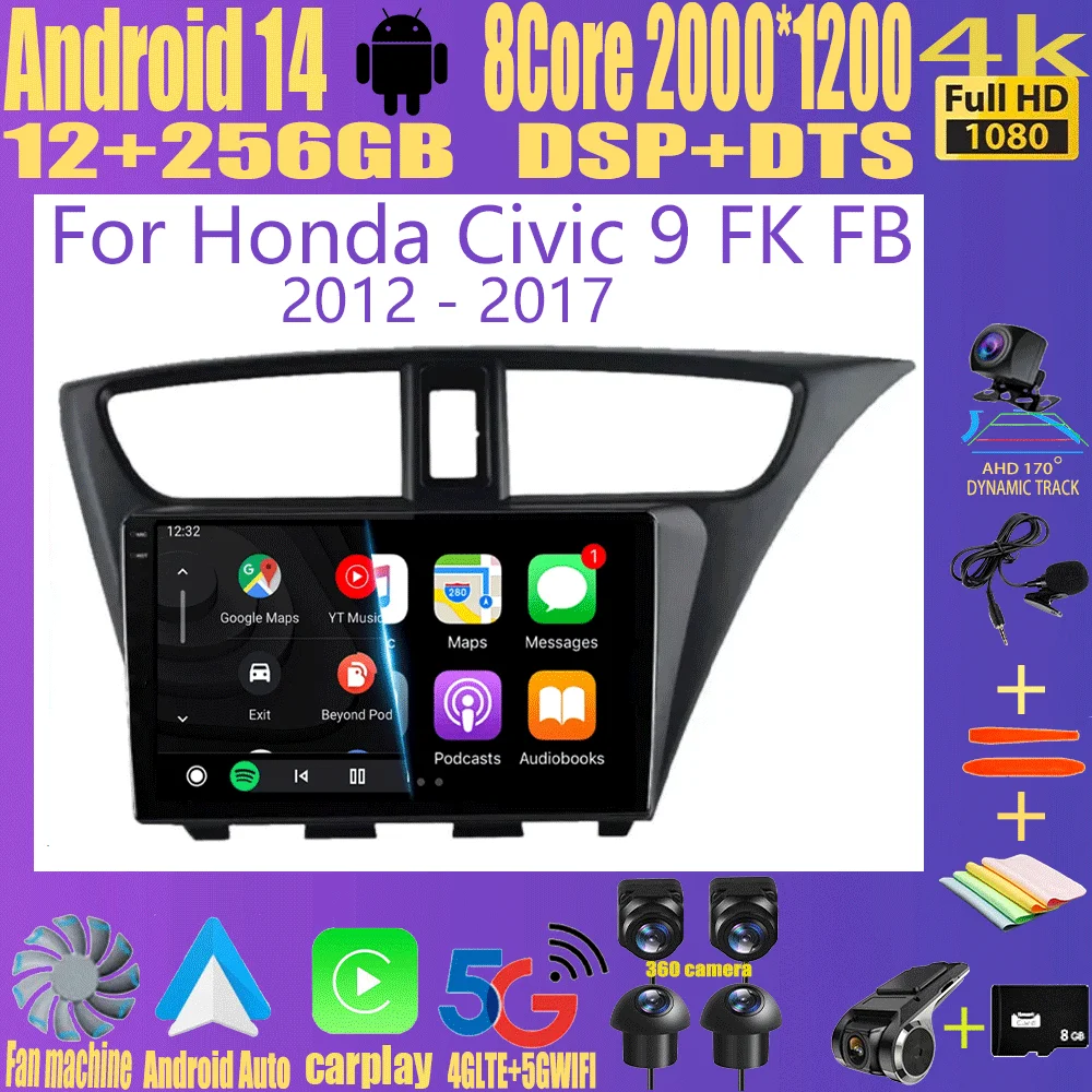 

Android 14 Carplay Radio de coche para Honda CIVIC Hatchback 2012 2013 2014 2015 2016 2017 reproductor Multimedia navegación GPS