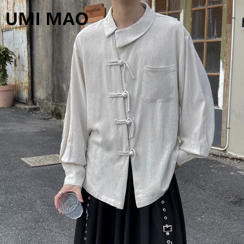 UMI MAO Spring Autumn New Chinese Style Shirt For Men Women Unisex Cotton Linen Loose Button Diagonal Collar Top