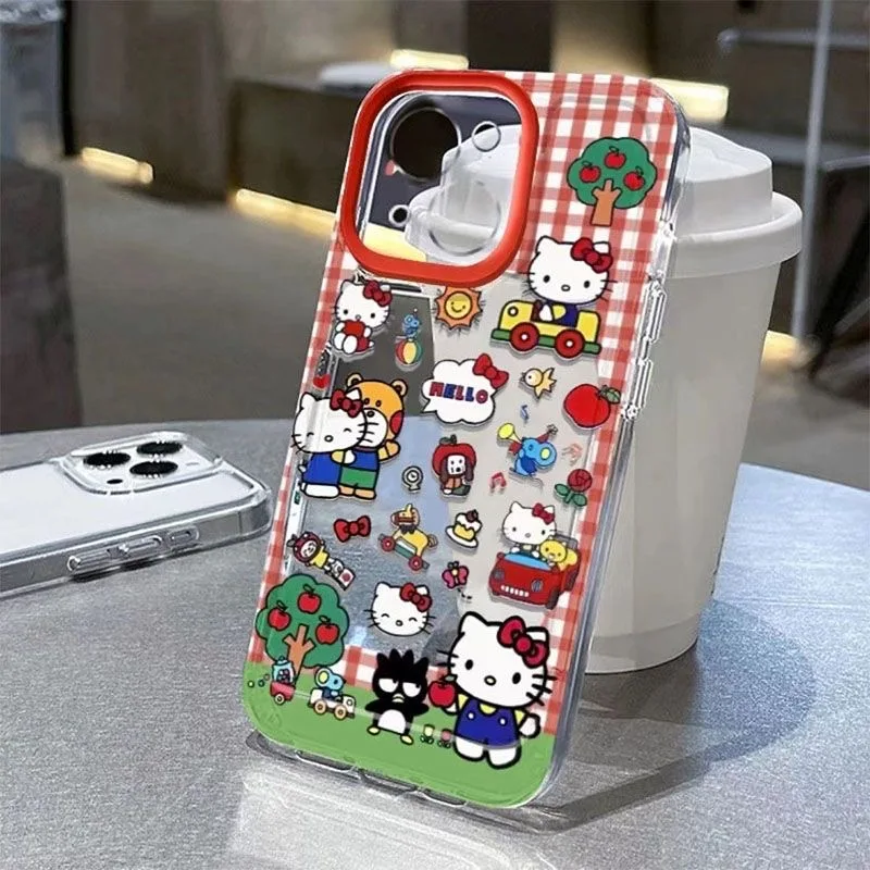 Cartoon Red Checkered Hello Kitty Cute Clear Space Etui na telefon do Samsung A12 A13 A15 A22 A23 A24 A25 A30 A53 A54 A55 A72 A73 5G