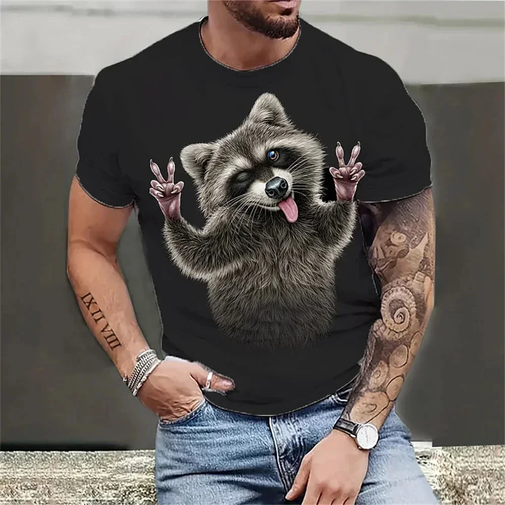 

Animal Men's Printed T-shirt with Raccoon Pattern Loose Plus Size Short Sleeve Street Round Neck Comfortable Men's Top