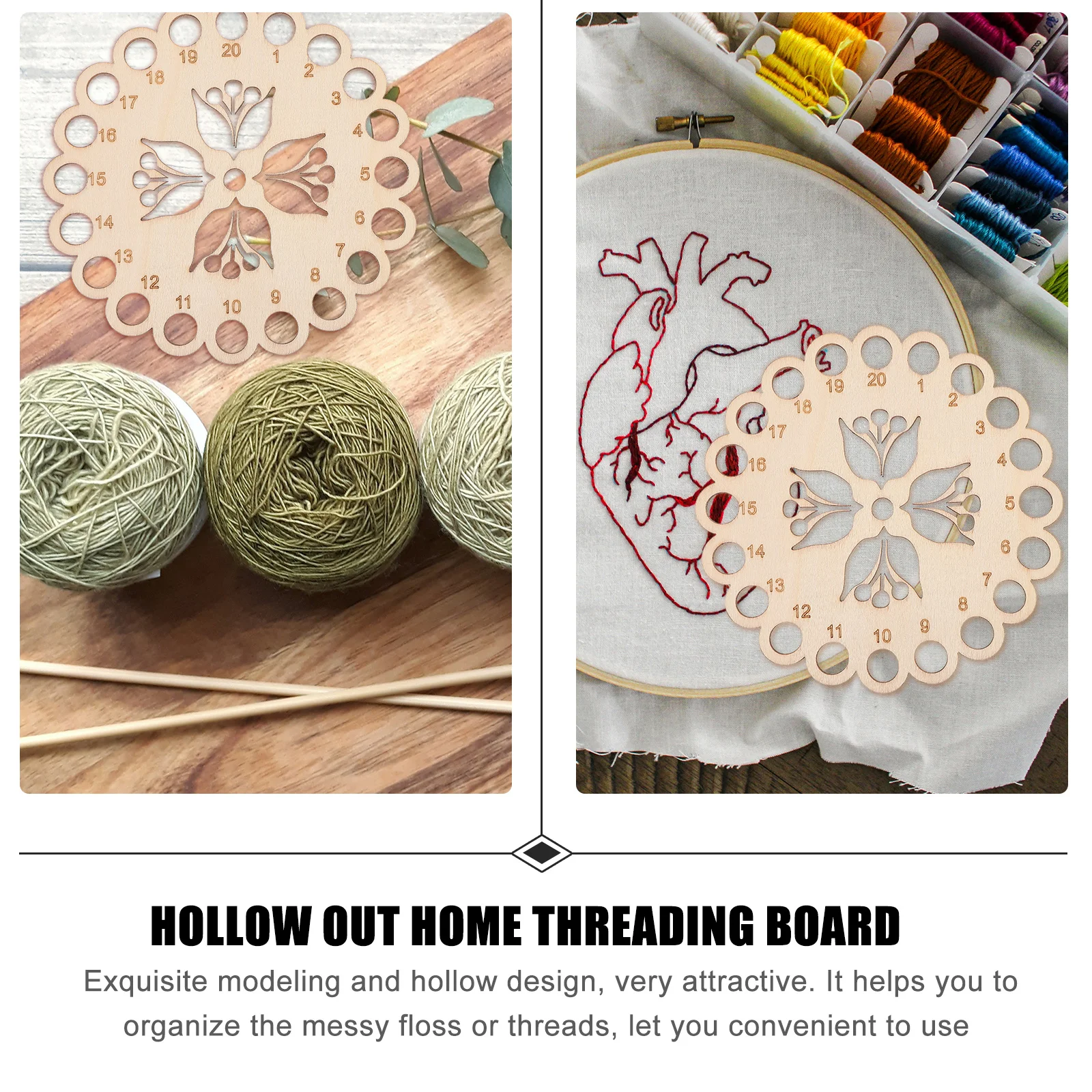 

1Pcs Hollow Wooden Thread Organizer Embroidery Floss Holder Cross Stitch Sewing Thread Storage Plate Embroidery Floss Organizer