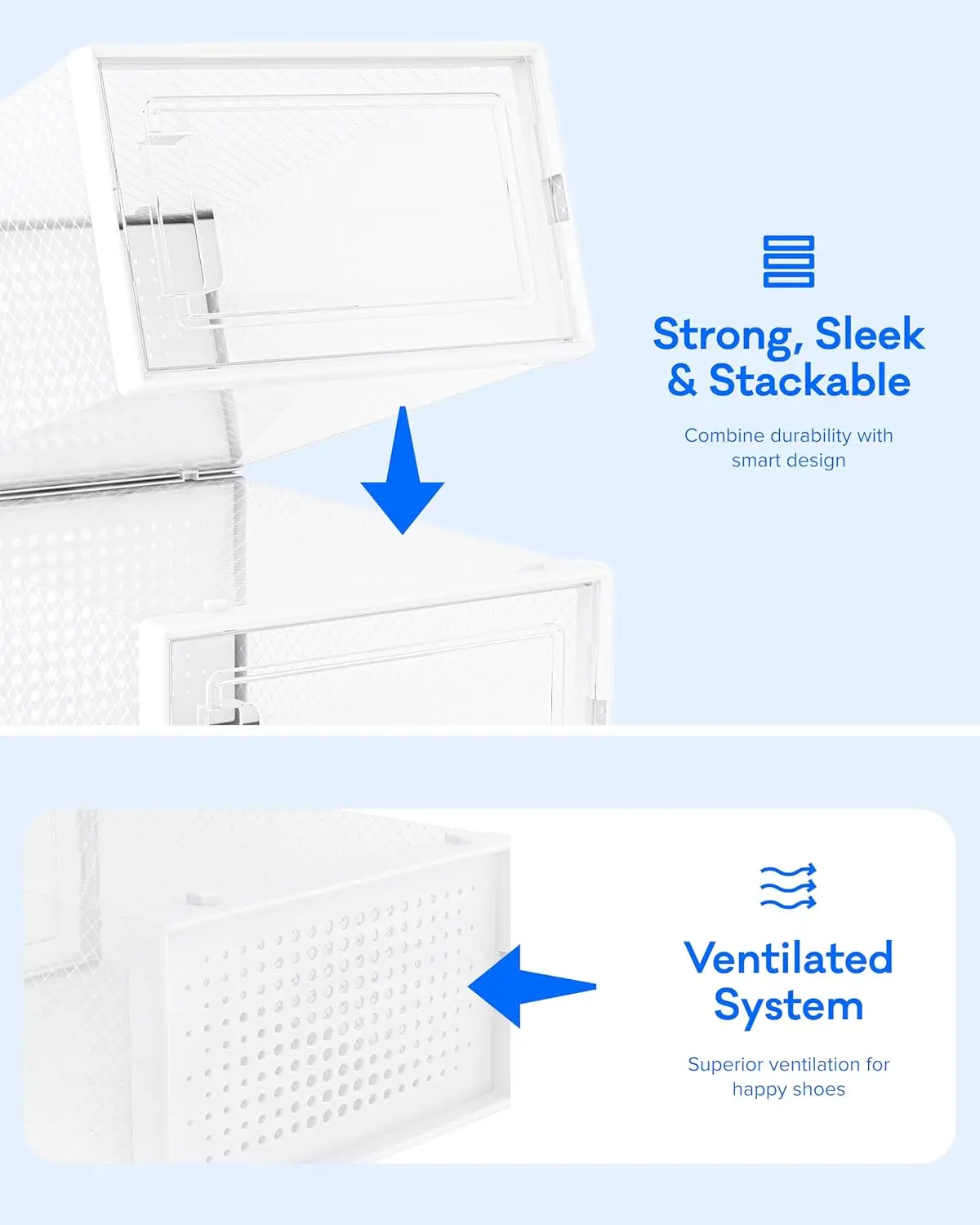 Clear Shoe Storage Boxes Caixa de sapato empilhável Caixa de sapato empilhável de plástico para armazenamento de sapatilhas