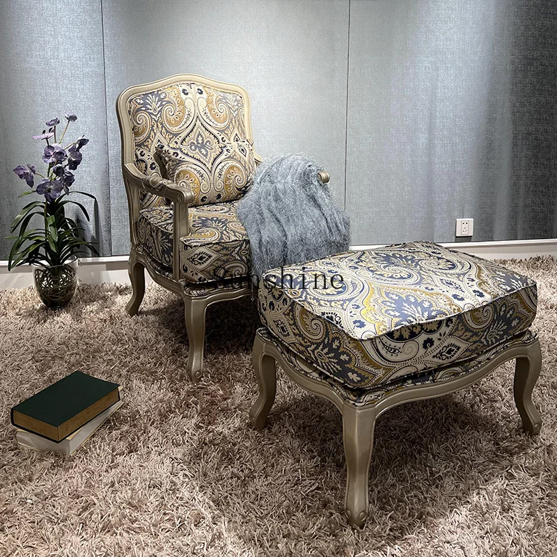 

American light luxury solid wood leisure chair foot pedal combination suite villa size single sofa