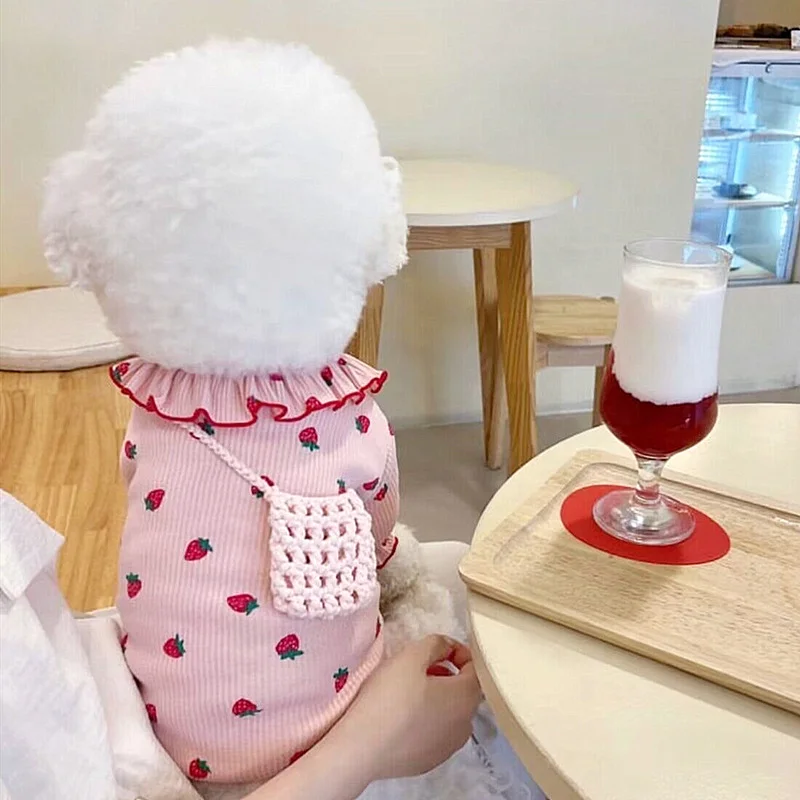 

Dog Clothes Summer Thin Lace Strawberry Clothes Teddy Bichon Vest Puppy Breathable Clothes T-shirt for Dogs Cats Dog Accessories